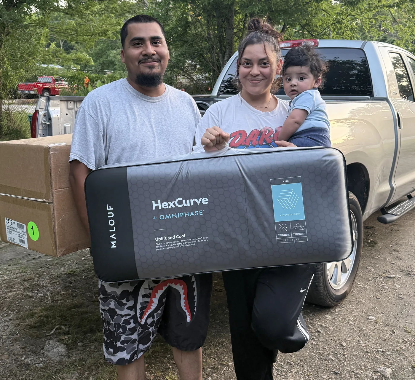 Local family after picking up new bedding products
